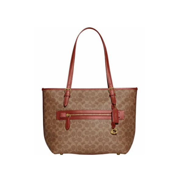 NWT COACH Taylor Signature Logo Canvas Tote Bag - Tan Rust - Picture 1 of 8
